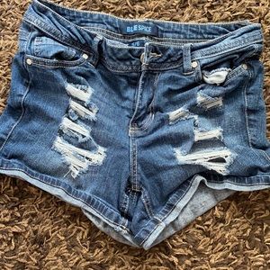 Blue jean, ripped, mid-rise shorts